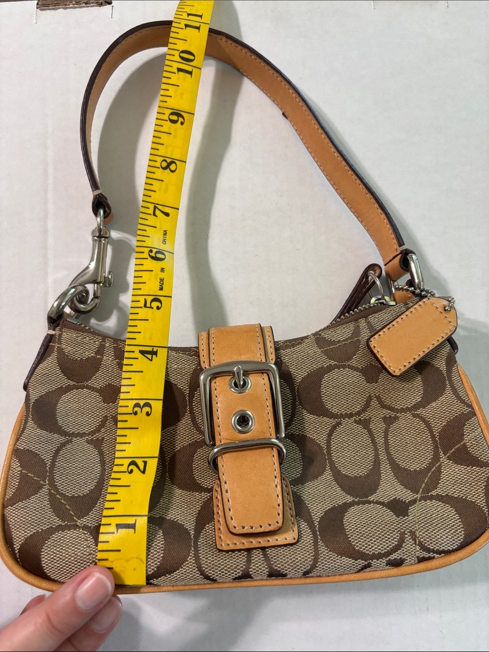 Coach Brown Signature Canvas Shoulder Bag with Tan Leather Trim - Picture 5 of 6